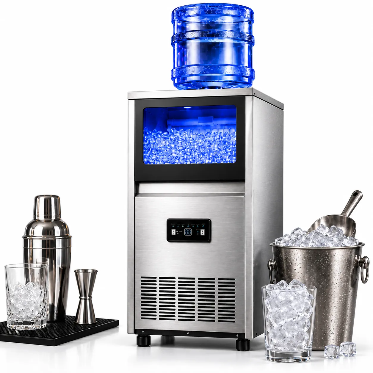 Commercial Portable Ice Maker Machine 150lbs/24H with 30lbs Storage