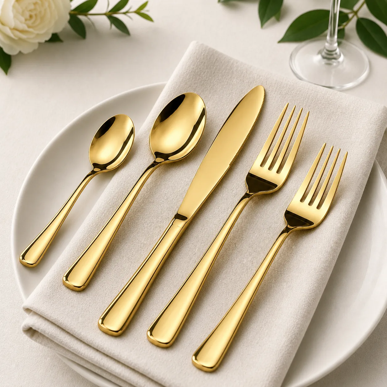 Gold Mirror Finish Silverware Set (Service for 12)