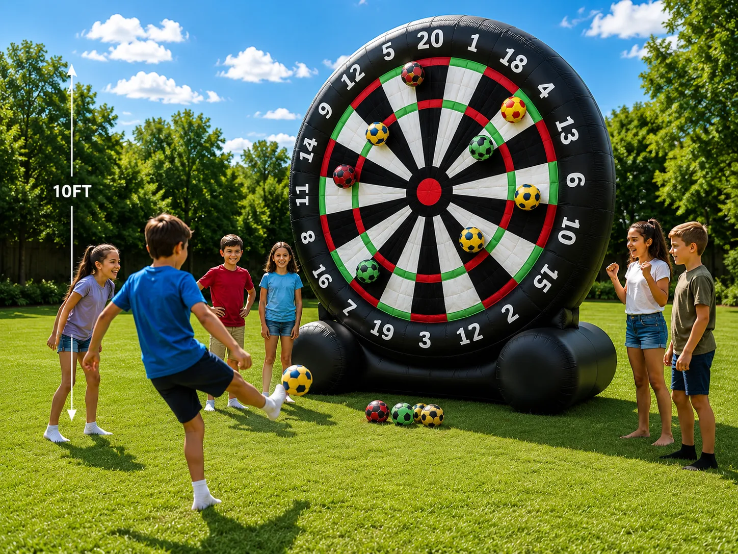 Giant 10 Foot Outdoor Inflatable Soccer Darts Board with 8 Soccer Balls
