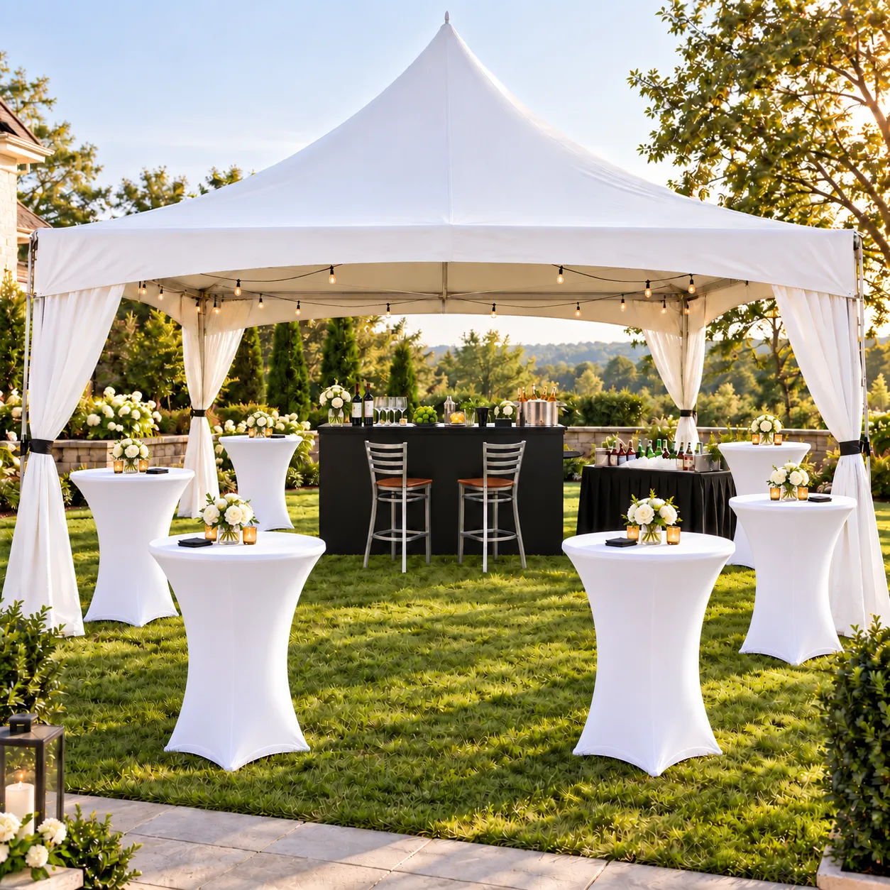 20' x 20' High-Peak Marquee Tent Cocktail Party Package