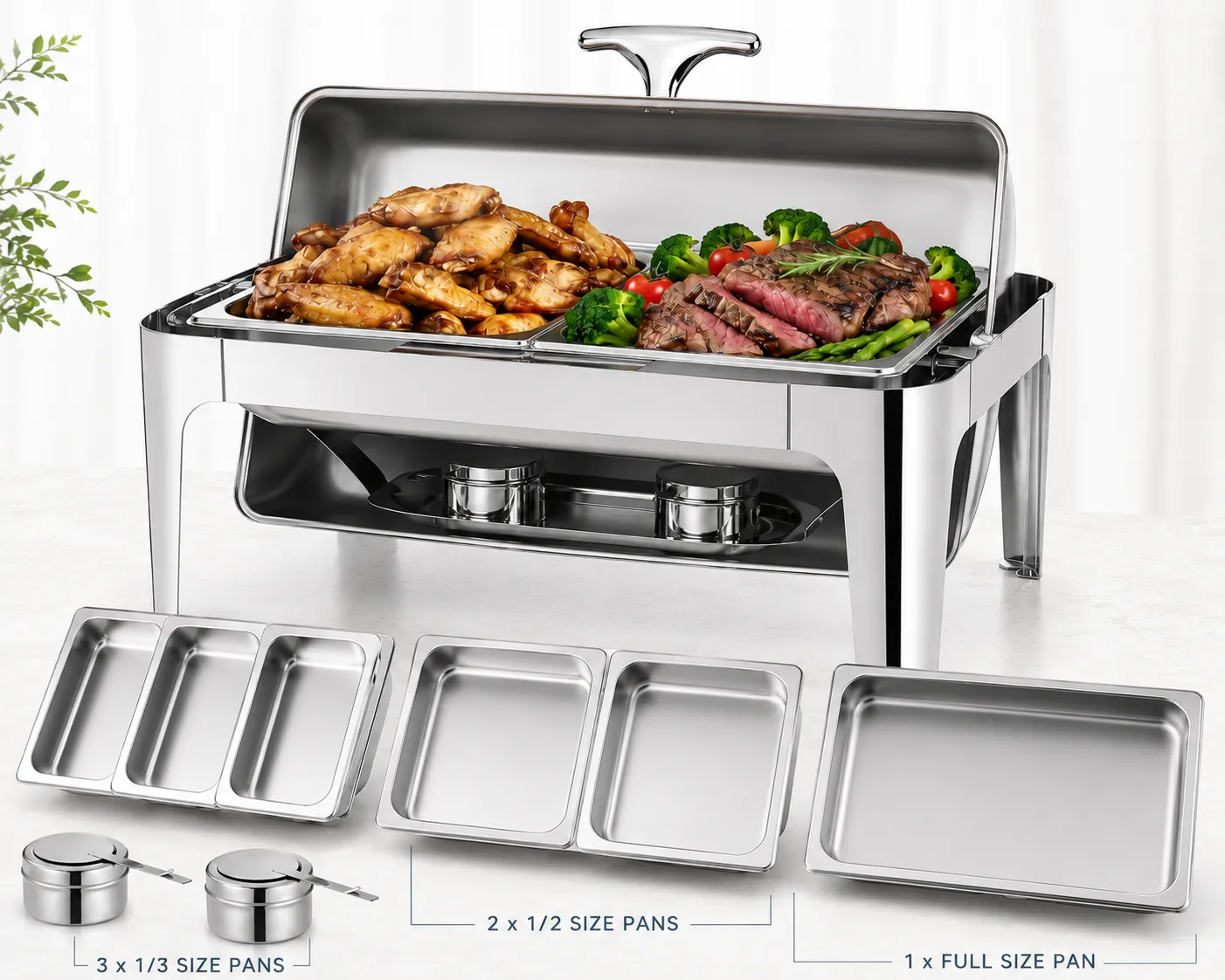 Premium 13 Qt Stainless Steel Roll Top Chafing Dish