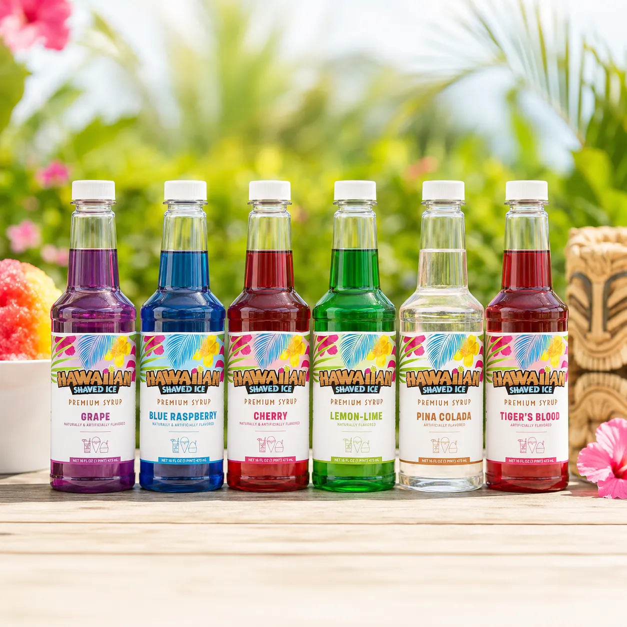 Hawaiian Shaved Ice Premium Syrup Variety Pack – Six 16 oz Bottles