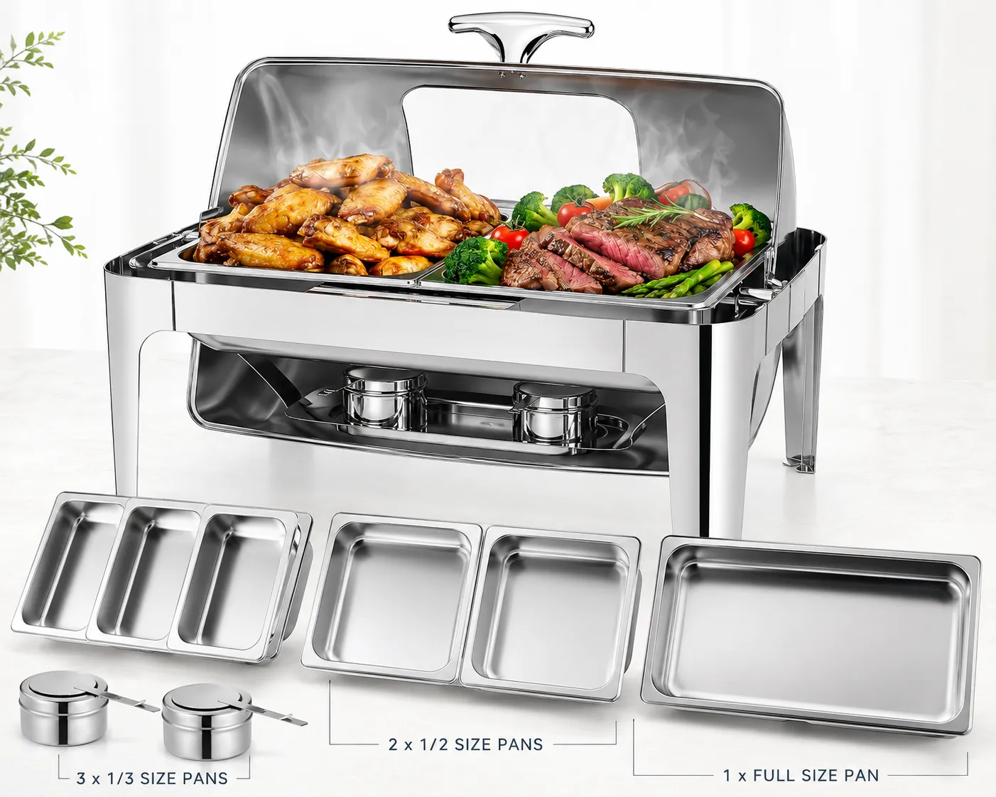 Premium 13 Qt Stainless Steel Roll Top Chafing Dish