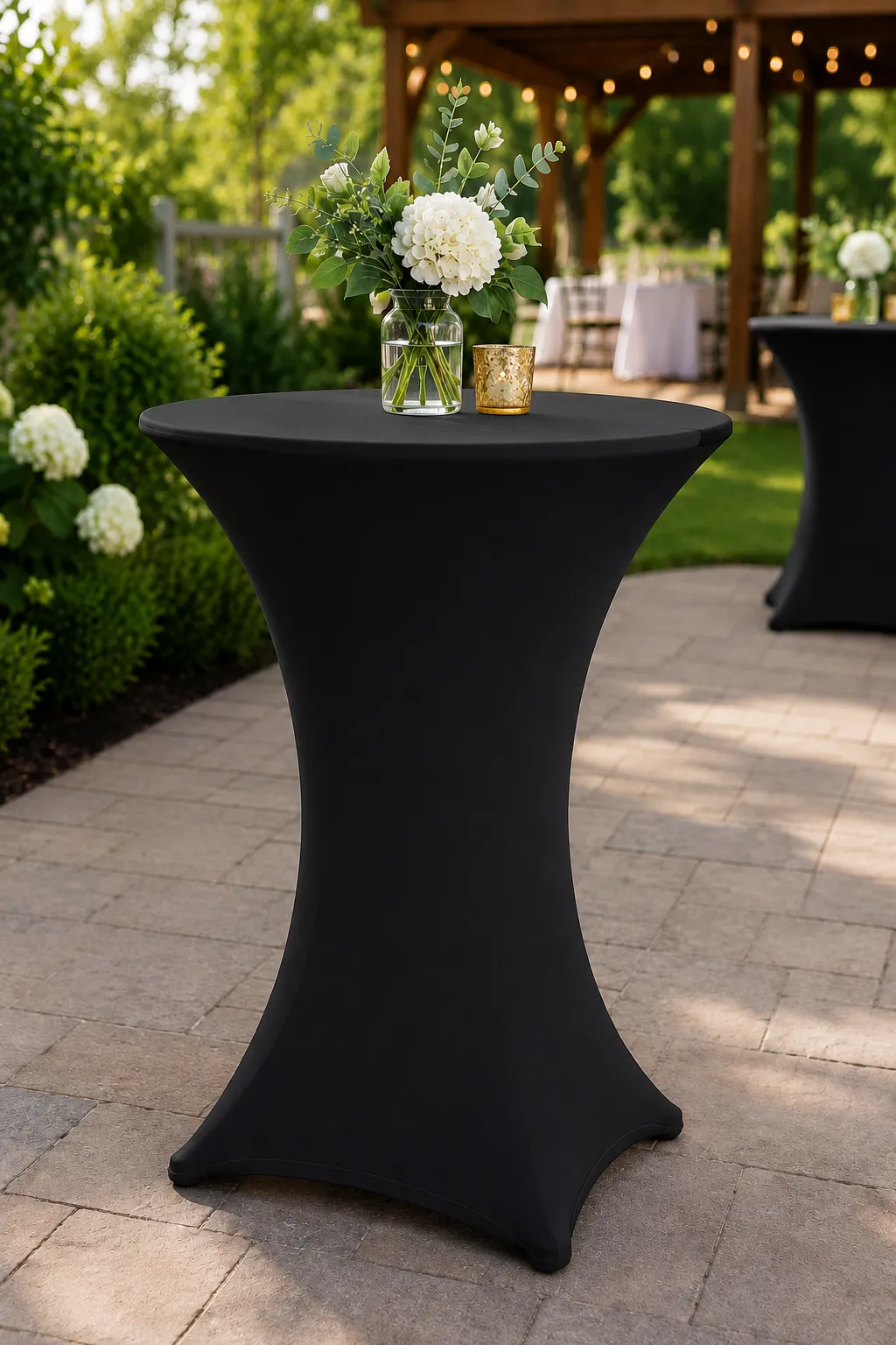42" Tall 30" Round Cocktail Table With Black Stretch Cover