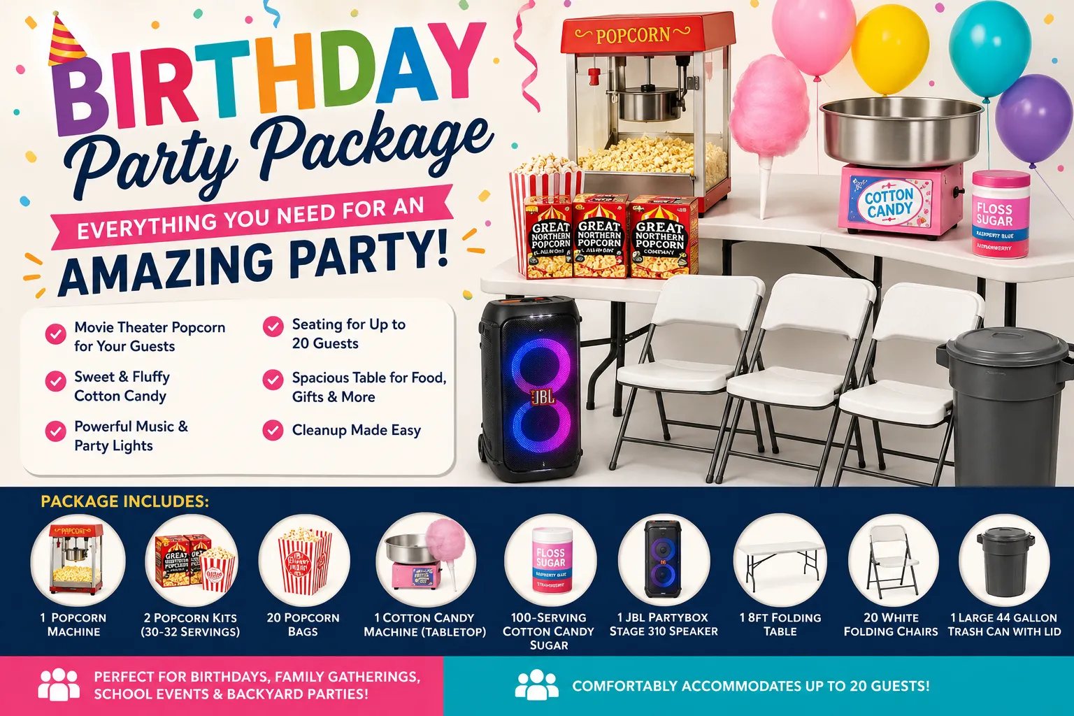 Popcorn & Cotton Candy Party Package (Up to 20 Guests)