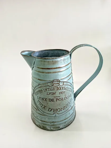 JARRA DE ZINC  AZULINO LYON  Boca 9 x 18 cm Alt.