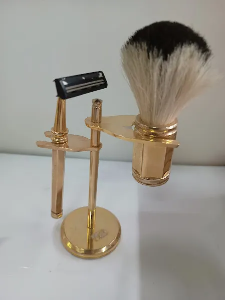 SET DE AFEITADOR ANTIGUO  DORADO 3 PIEZAS 