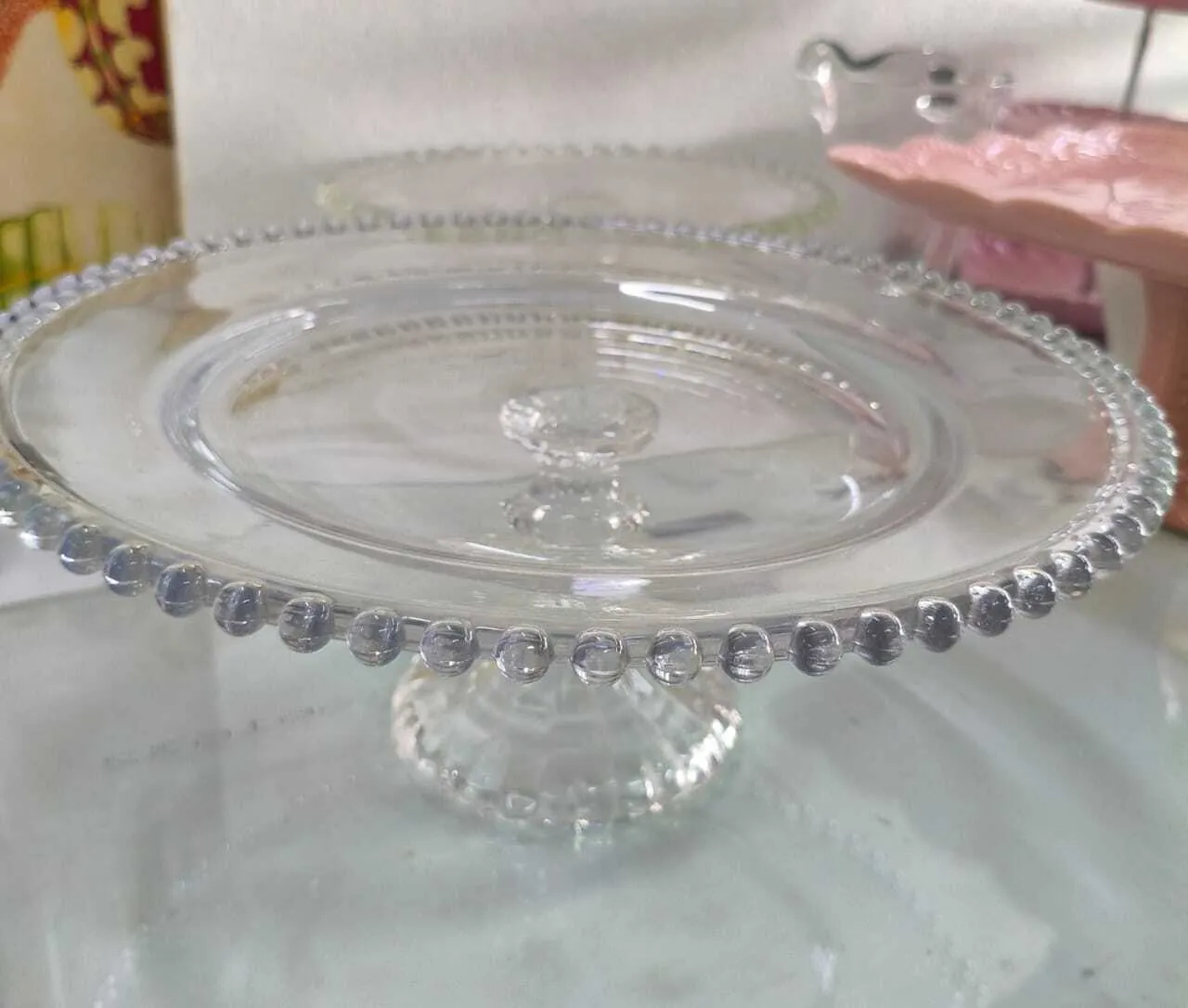 PIE DE TORTA CRISTAL BORDE PERLAS -Diam 30 cm,Alto 13