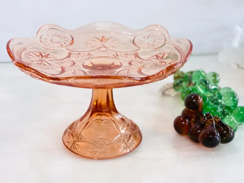 PIE DE TORTA ANTIQUE CRISTAL ROSA-Diam.26 cm ,Alto 15 cm