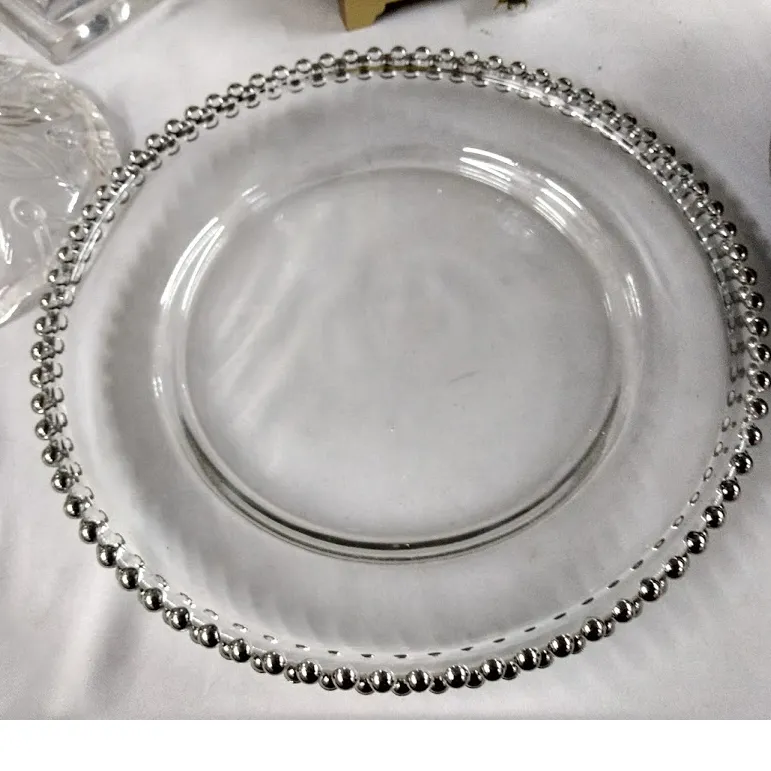 PLATO DE SITIO CRISTAL BORDE  PERLA PLATA  Diam  32