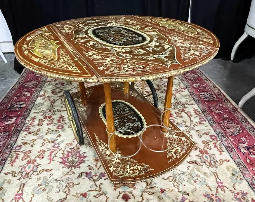 MESA CARRO BAR  ORIENTAL EN CAOBA  CR01 diam 75 cm  . 