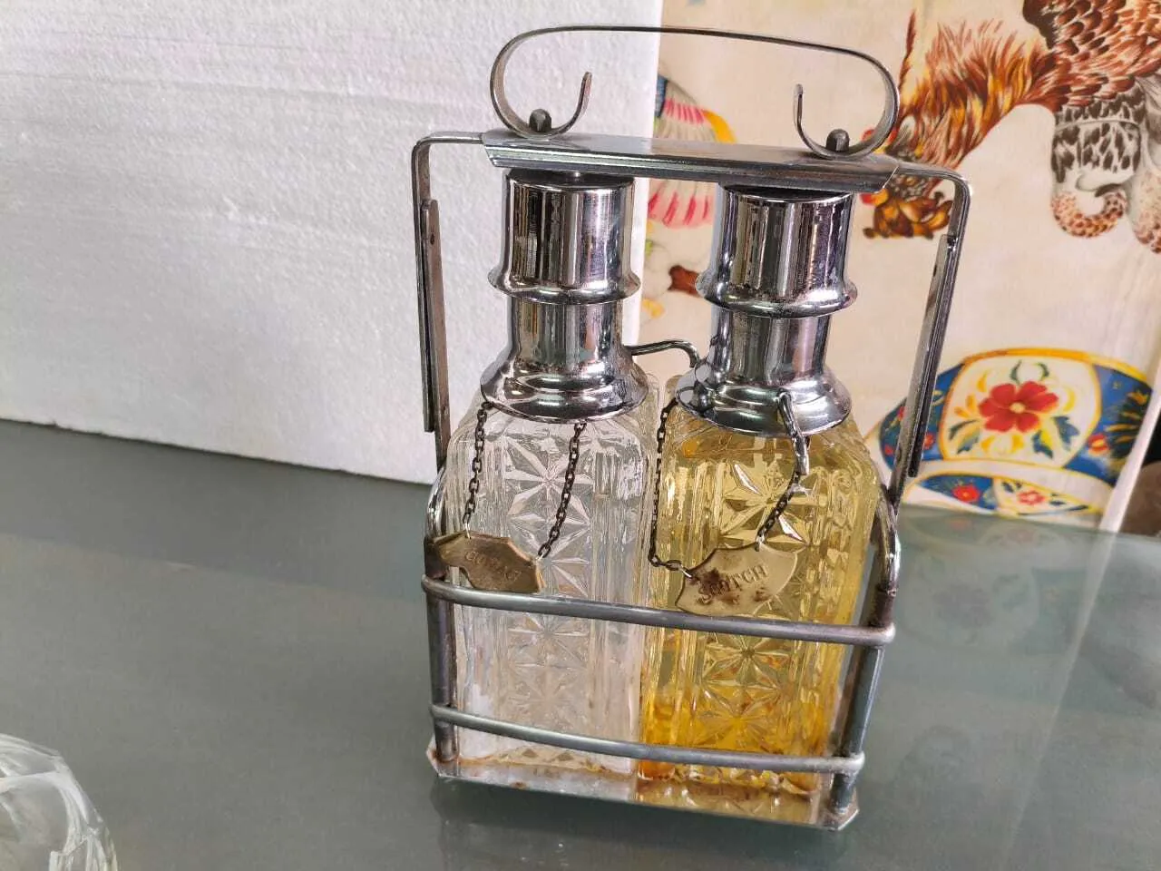 BOTELLONES /WHISKY -TANTALO DE PLATA  PARA 2 BOTELLONES  CON TAPA DOSIFICADOR 