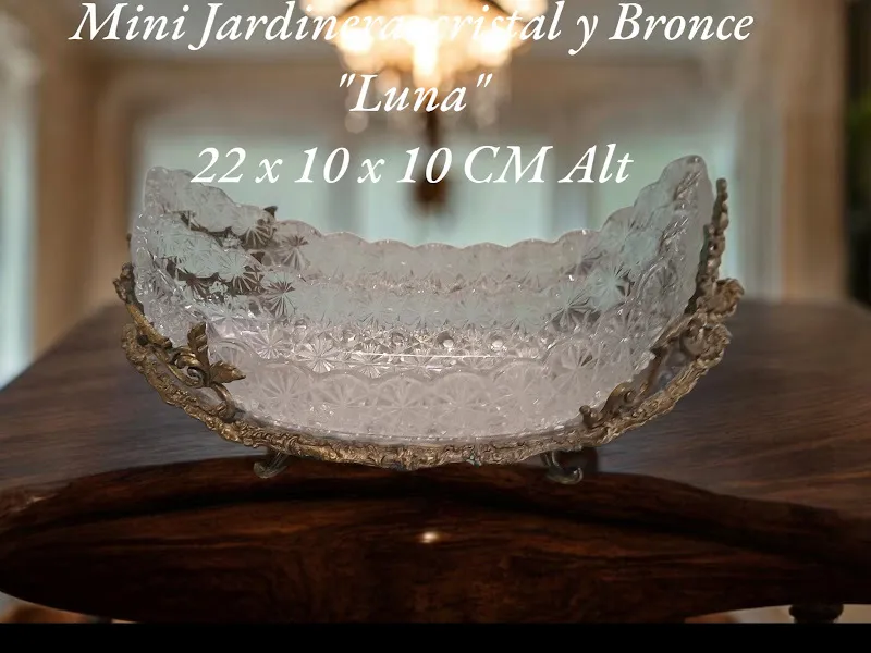MINI JARDINERA CRISTAL Y BRONCE "LUNA" 22 X 10 X 10 CM ALT.