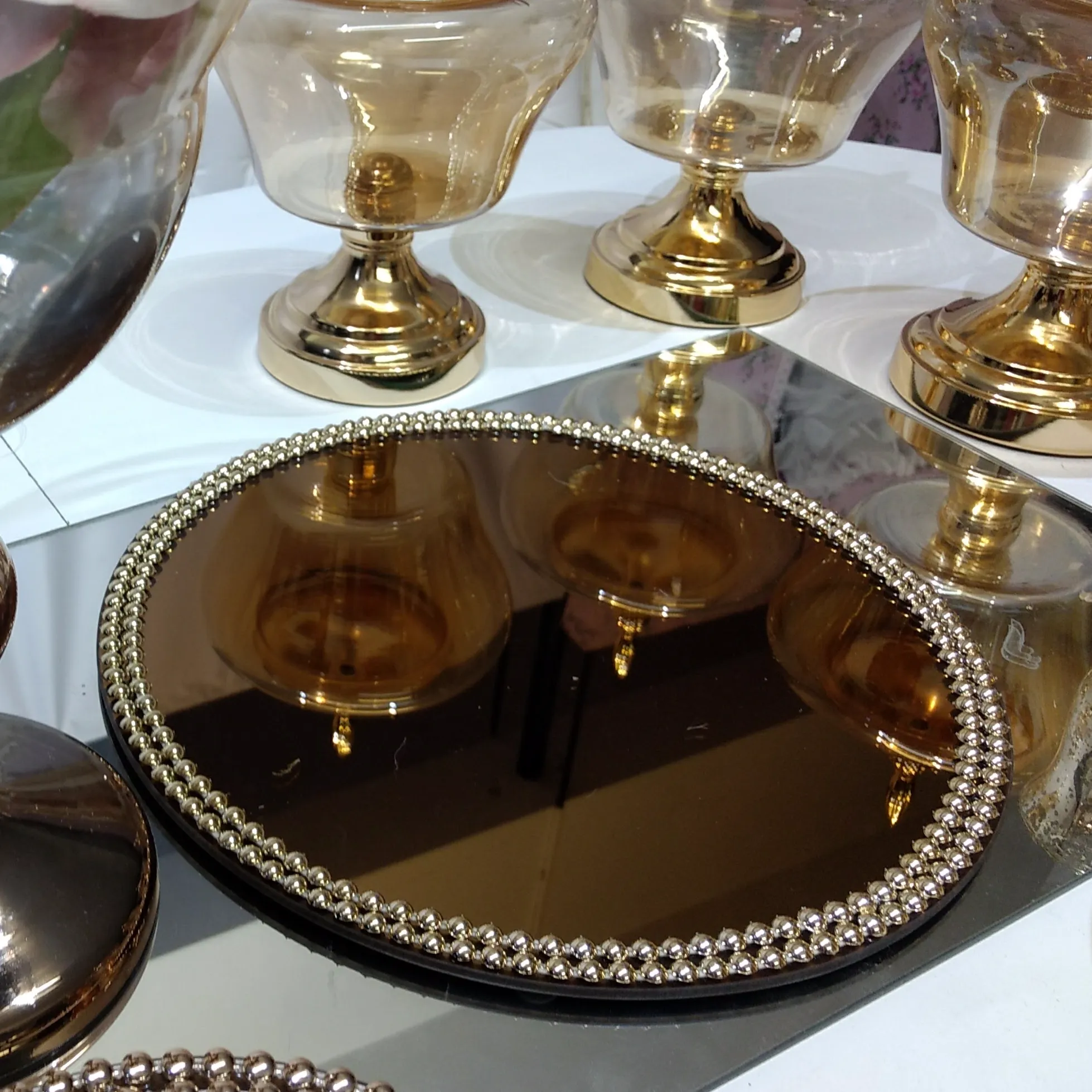 Base Redonda Oro Cobre Perlas Chica  15 cm diam (CO034)