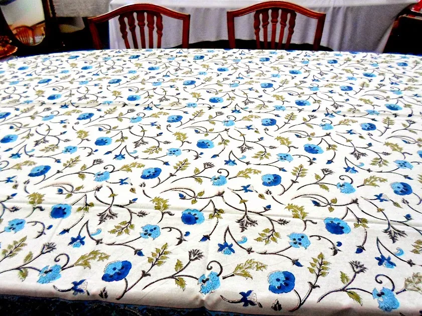 MANTEL ESTAMPADO INDAN "FLORES AZULES" 3 X 1.30 MT