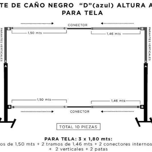 SOPORTE NEGRO "D"  (1,5 /3,0) (Alt. AJUSTABLE 2.50) (AZUL )