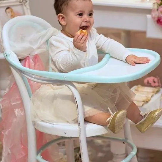 SILLA BEBE VINTAGE  BLANCO Y AQUA 