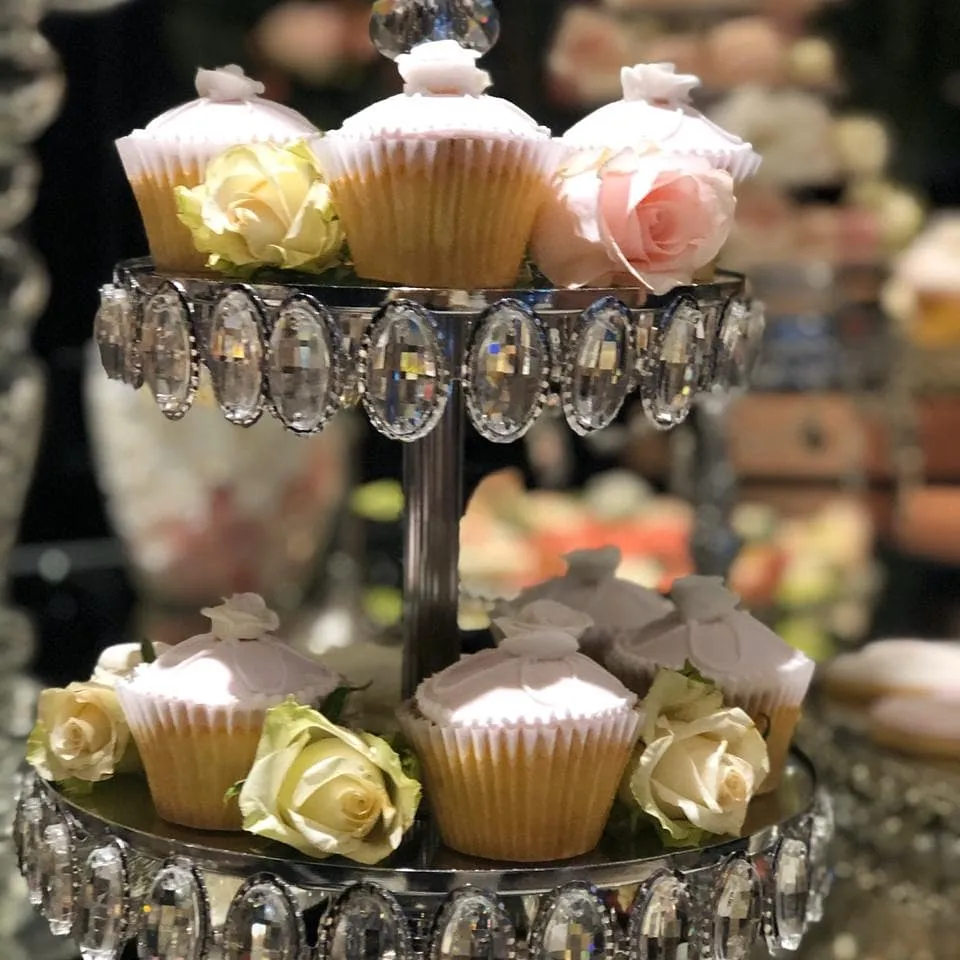 PORTA MASAS 2 PISOS PLATA DIAMANTE DIAM  25/20 CM. ALT. 50 CM  (CP007)