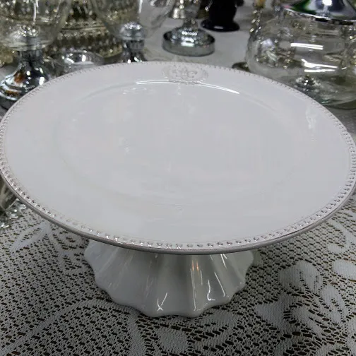 PIE DE TORTA CERAMICA FLOR de LIS GRANDE   - 28 X 15 CM (CB010)