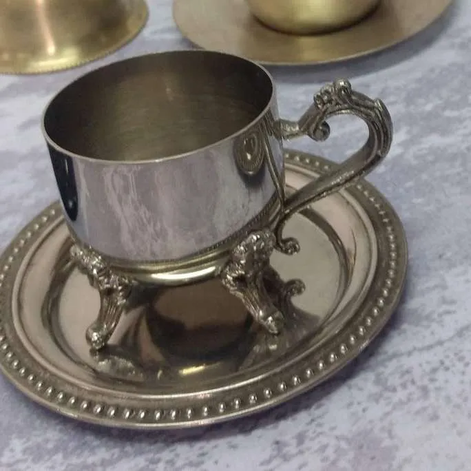 TACITA DE CAFÉ   PLATA  ANTIQUE + PLATITO  5 X 5 CM