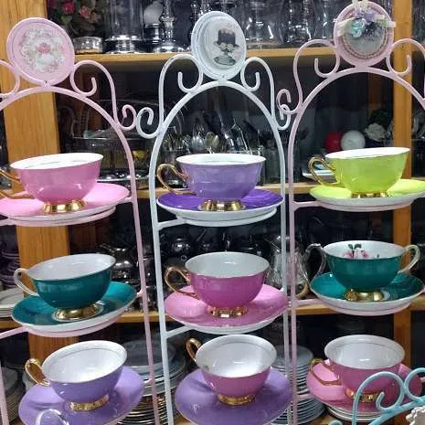 TAZAS  DE TÉ  VINTAGE + PLATITO  COLORES VARIOS