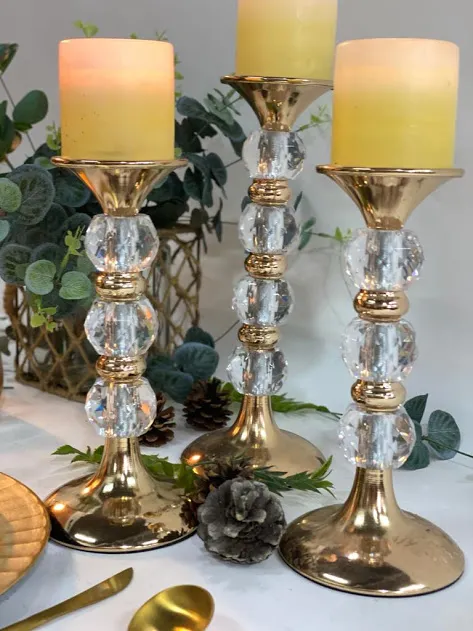 CANDELABRO" PARIS " BAJO - CRISTAL Y ORO 24 CM "CCP
