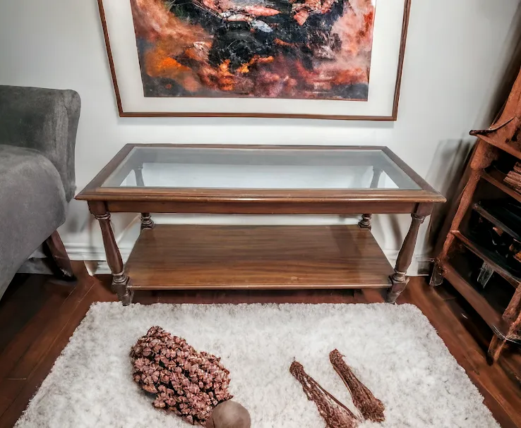 MESA RATONA RECT. CAOBA  TAPA VIDRIO  "BRISTOL" 1.0 X 0.44 X 0.46 ALTO