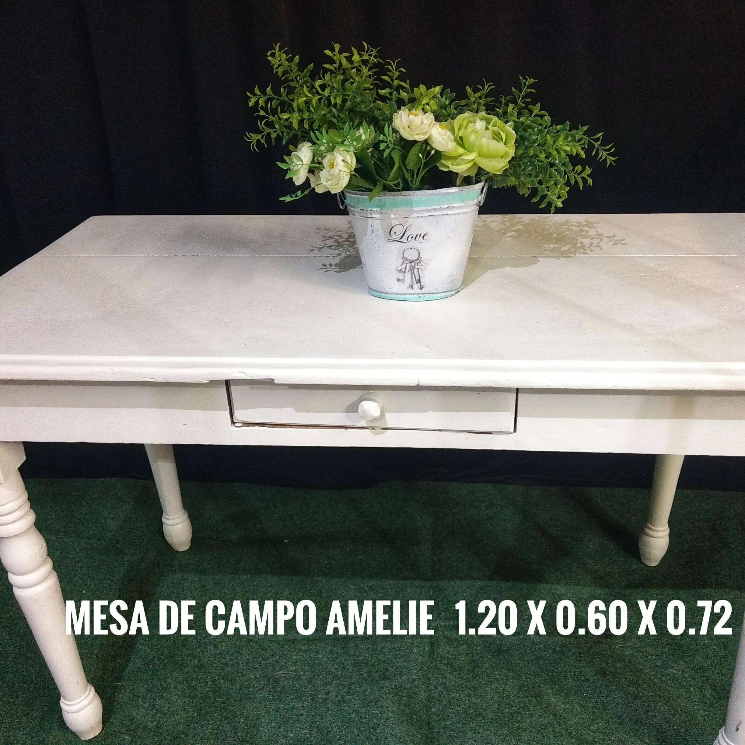 MESA DE CAMPO  BLANCA  "AMELIE"  1.20 X 0.60 X 0.72