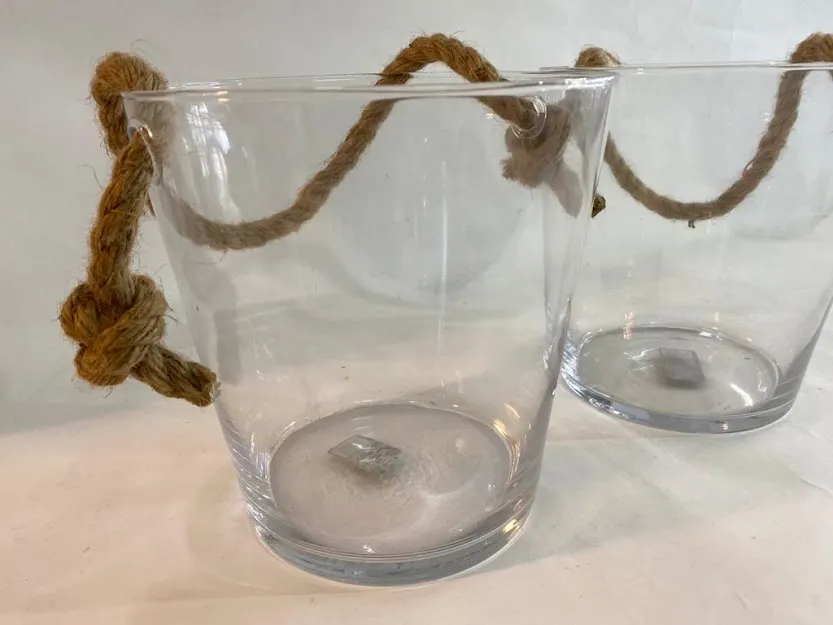 FRAPERA DE VIDRIO CON ASA DE SOGA  - Boca 20 X 21 CM  ALT