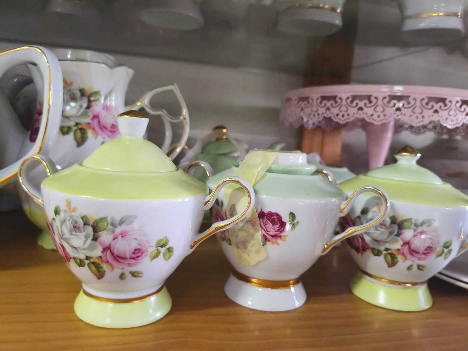 AZUCARERA PORCELANA VINTAGE VERDE PASTEL