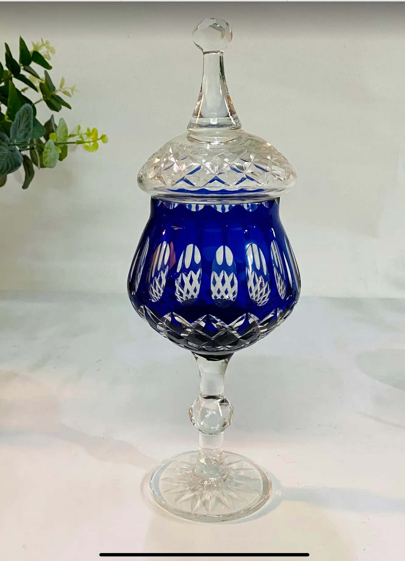 CARAMELERA  POTICHE CRISTAL AZUL TALLADO