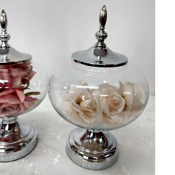 BOMBONERA CRISTAL CON PLATA Diam  BOCA 10 cm ALTO 34 CM (CP024)