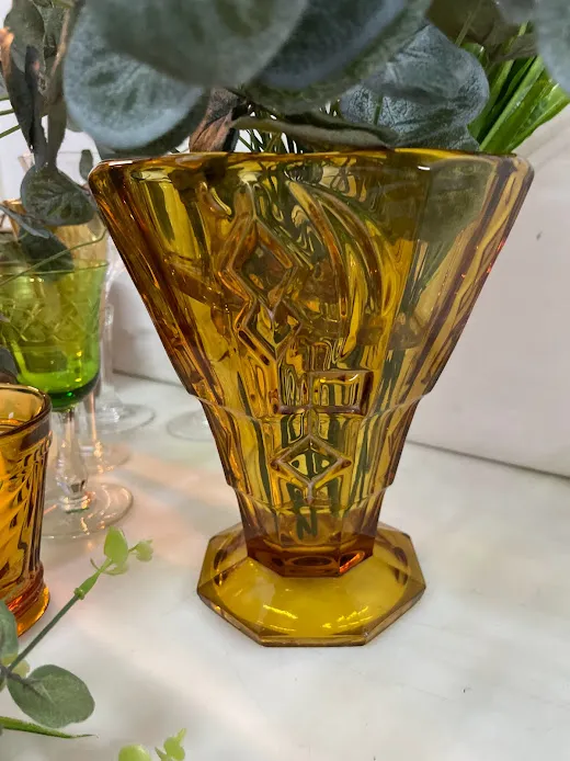 FLORERO VIOLETERO  ART DECO VIDRIO CARAMELO CON 