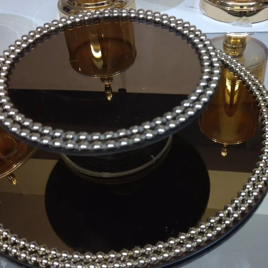 Pie de Torta Oro Cobre Perlas Grande diam 30  (CO030)