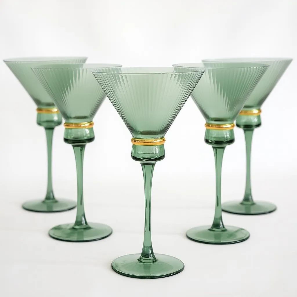 COPA CRISTAL VERDE CON ARO DORADO "GLAM"  