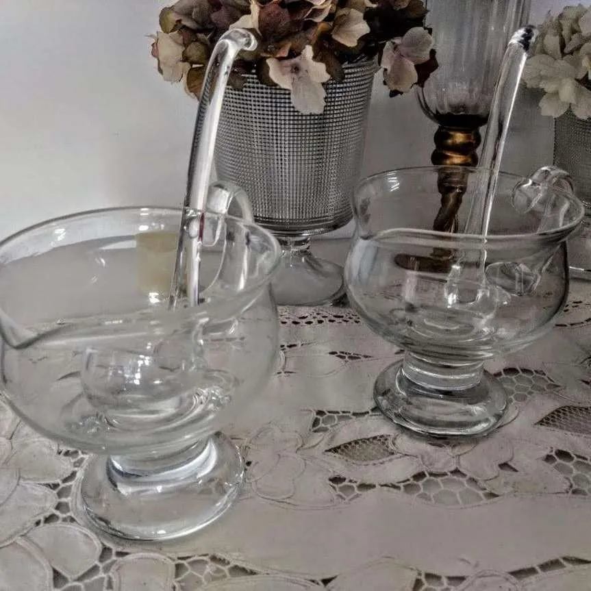 PONCHERA / SALCERAS DE CRISTAl CON CUCHARON -diam : 15  cm alt 15 cm