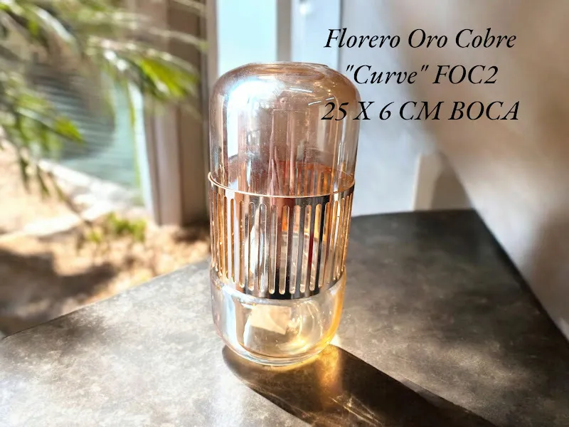 FLORERO ORO COBRE Curve- " FOC2" 25 X  6 CM boca