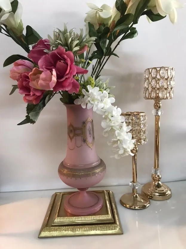 ANTIGUO JARRON MURANO ROSA Y ORO Diam  10 x 36 cm