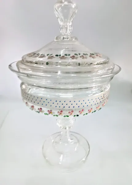 BOMBONRERA CRISTAL  CON PIE  "FLORCITAS"  DIAM 20 X 25 CM ALT