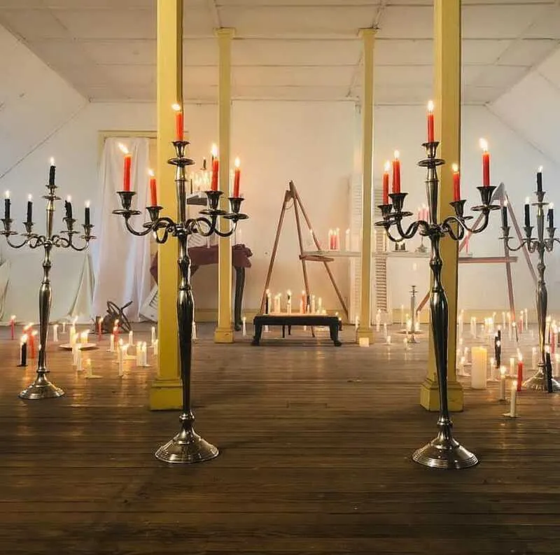 CANDELABRO PLATA  5 VELAS 1 mt altura