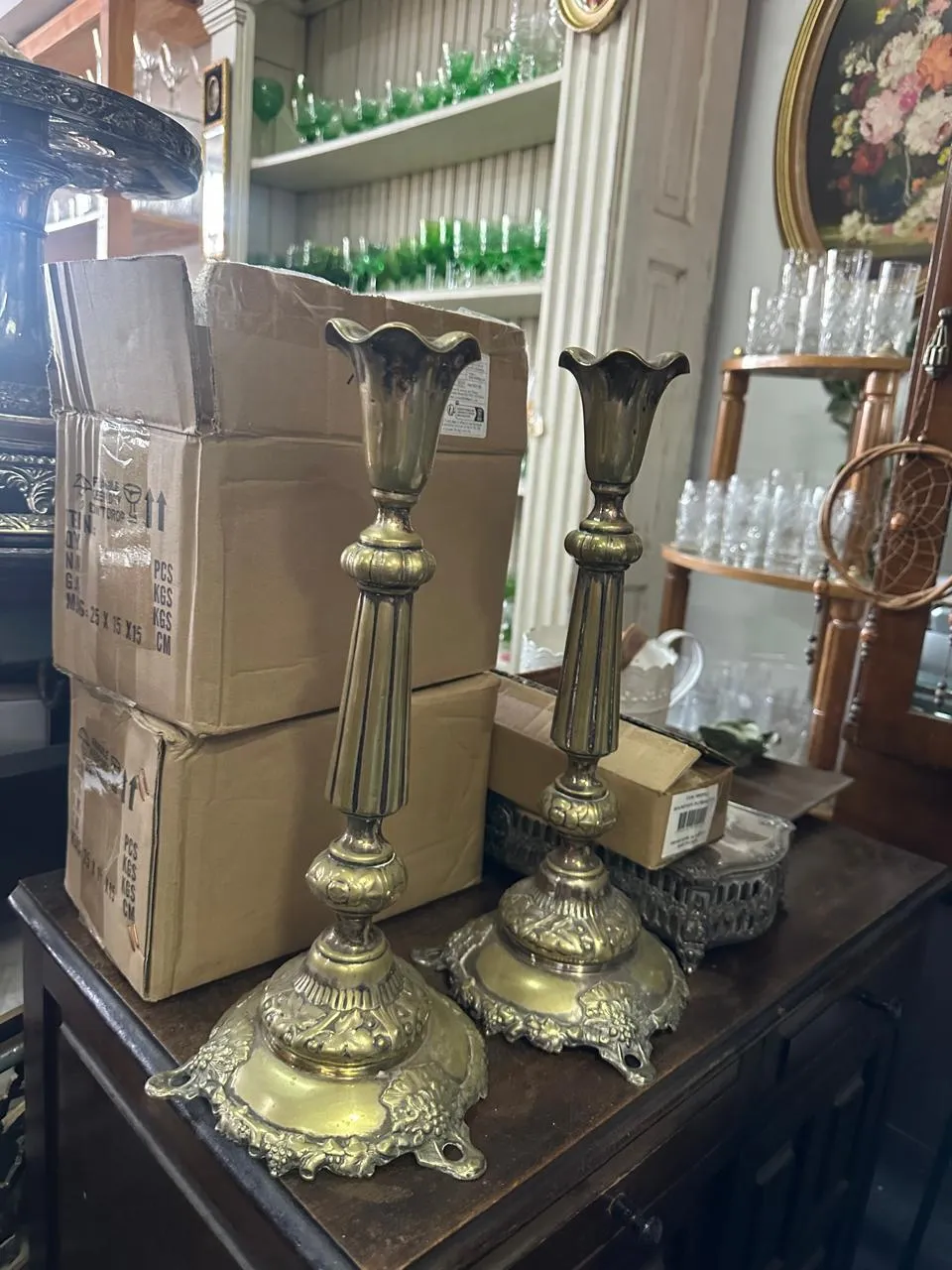 CANDELABRO  DE BRONCE 1 VELA  "FLOR": ALTO  34 CM  