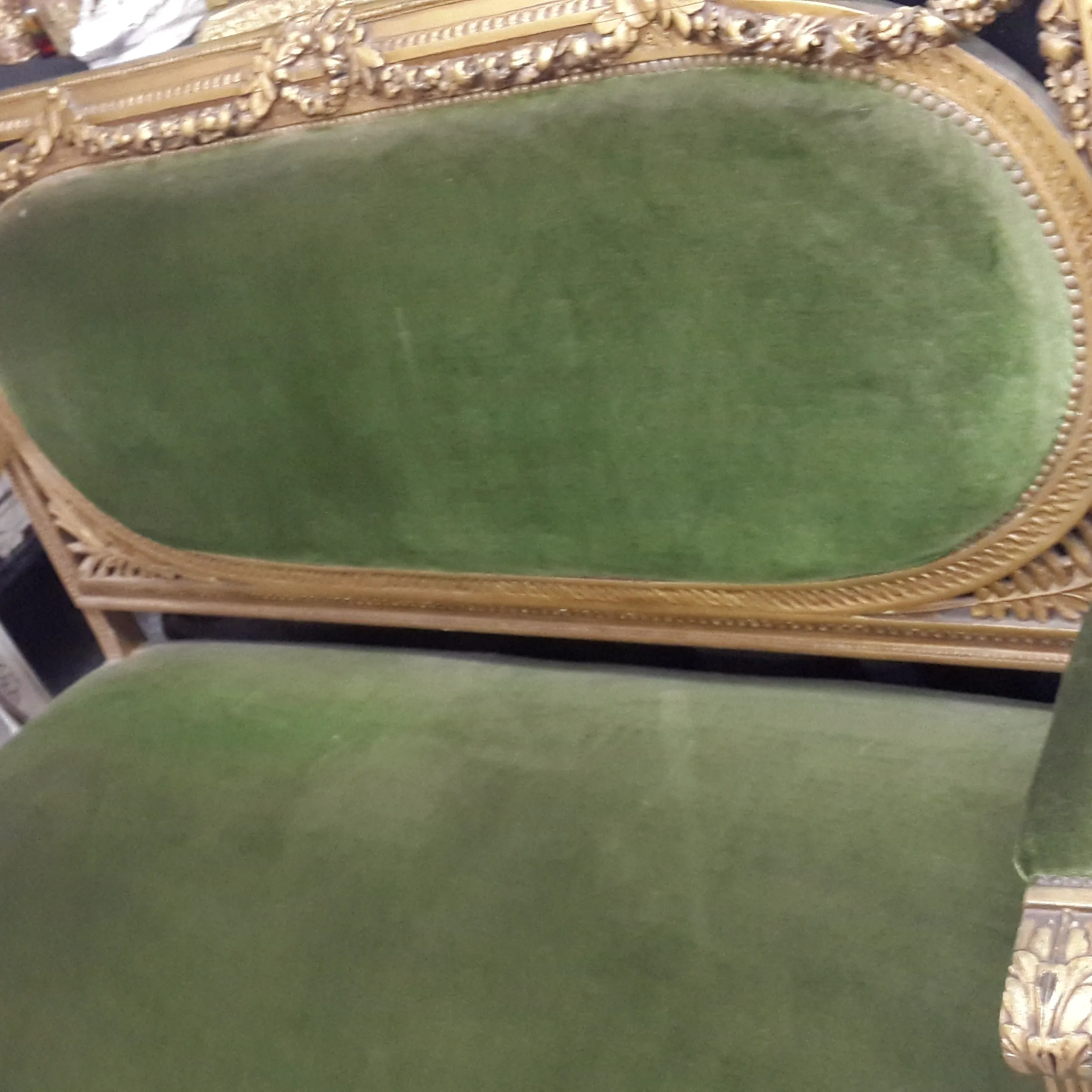 SILLON DE SALA LUIS XVI- 3 - LYON- PANA VERDE INGLES  - 1.40 x0.65 x 1.0 mt Alto