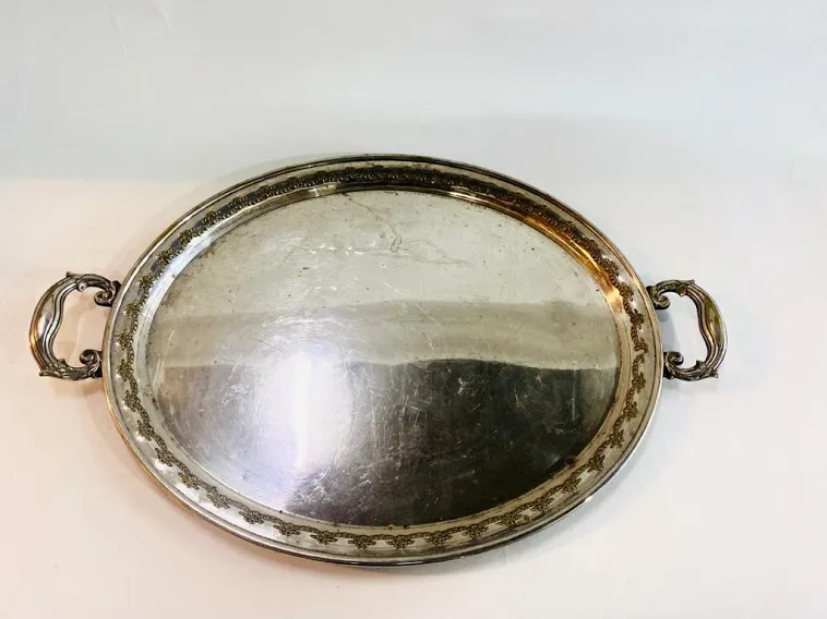  BANDEJA OVAL PLATA ANTIQUE  "BPO15"  CON ASAS 0.65 X 0.43 