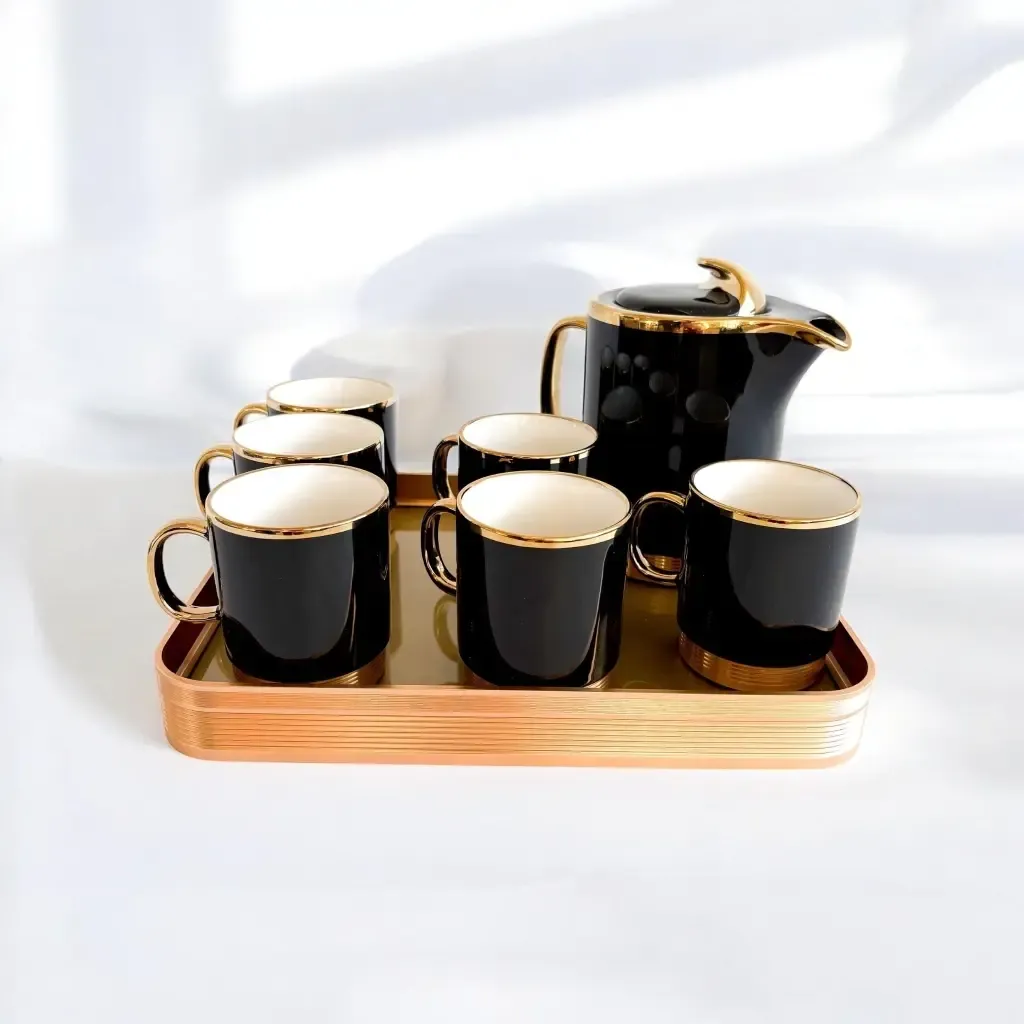 Set de Té / Cafe para 6 personas “Noir Doré” con tetera
