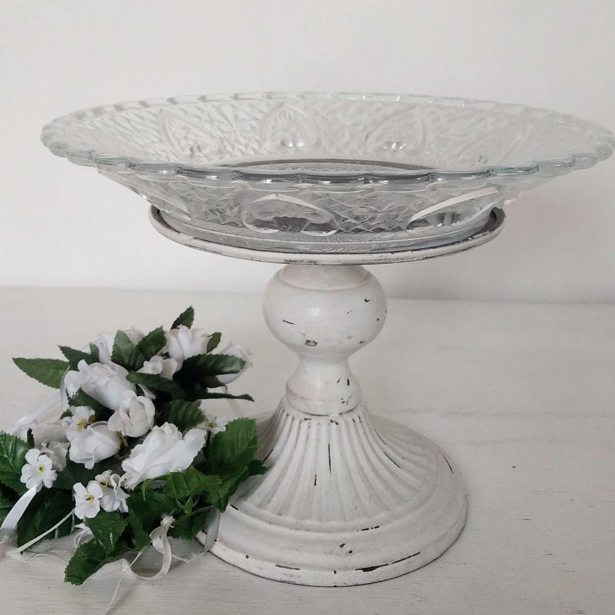 PIE DE TORTA  METAL +VITREA " SHABBY "  1  PISO (CB018)