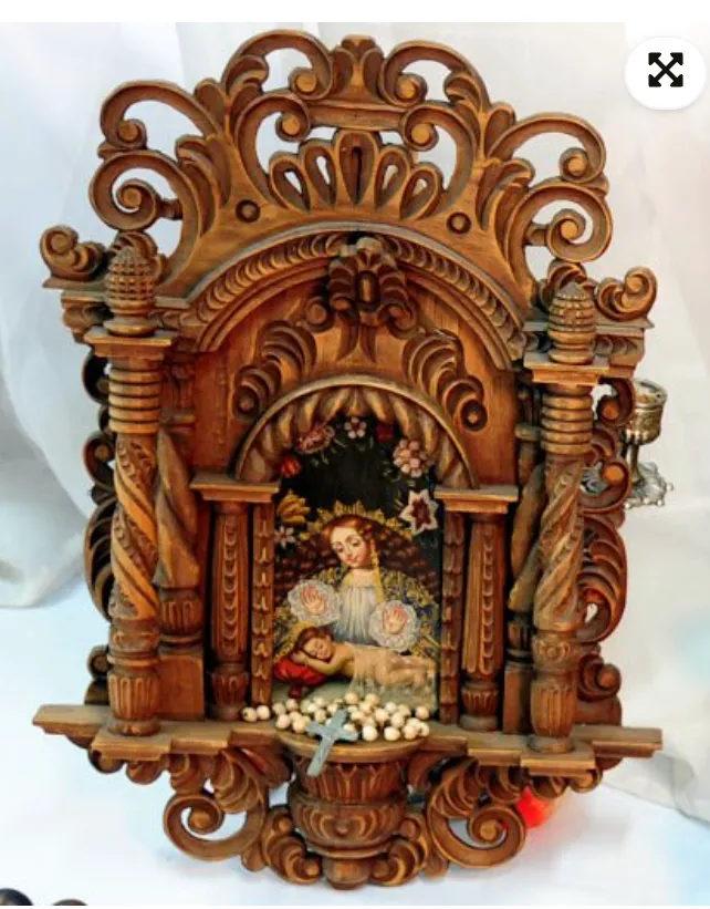 ALTAR RETABLO RELIGIOSO VIRGEN  MADERA TALLADA