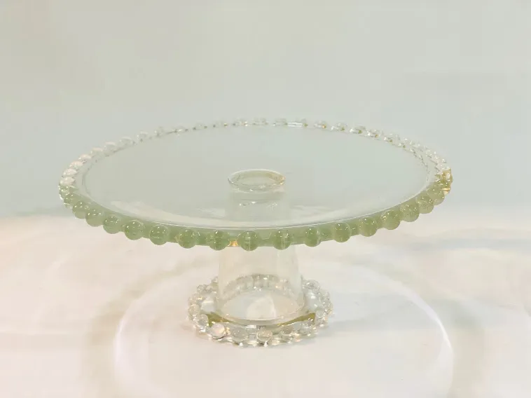 PIE DE TORTA CRISTAL BORDE PERLAS -Diam 27 cm,Alto 12 cm