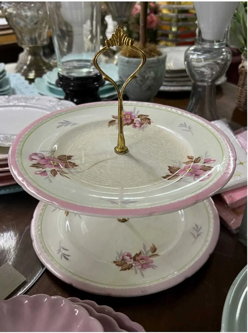 PORTA MASAS 2 PISOS BORDE ROSA VINTAGE