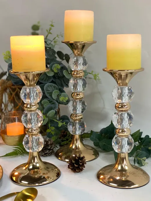 CANDELABRO "PARIS " ALTO CRISTAL Y ORO  30 CM "CCP