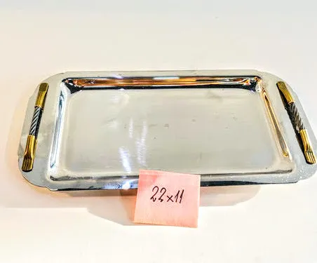 BANDEJA PLATEADA RECTANGULAR BPR 06 DETALLE BRONCE 22 X 11 CM 